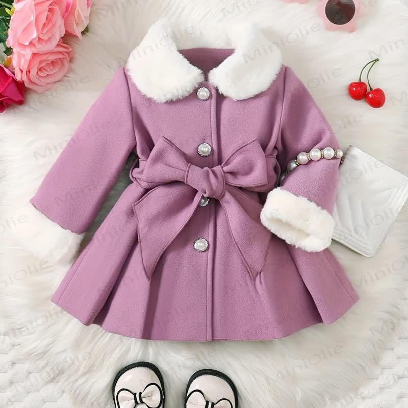 Baby Girl Fleece Collar Dress Coat - Purple - 120cm - image 6