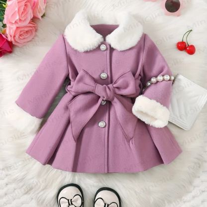 Baby Girl Fleece Collar Dress Coat - Purple - 120cm - image 6