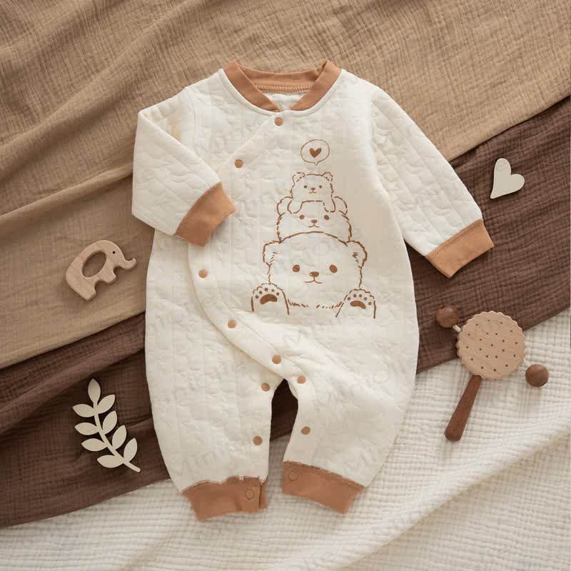Baby Quilted Bear Long Sleeve Onesie - Beige Bear - 18-24M - image 5
