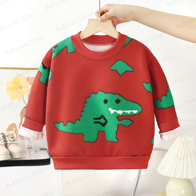Toddler Fleece Christmas Crewneck Sweatshirt - Red Dinosaur - 10-11T - image 2