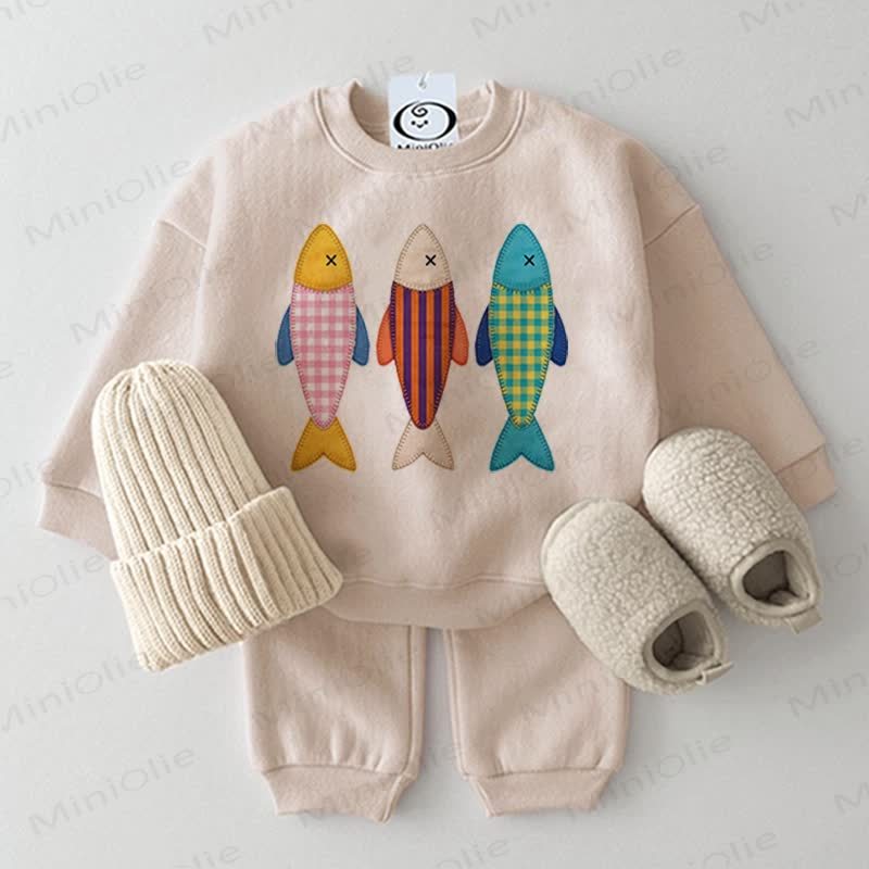  Baby Fabric Fish Print Beige Sweatshirt 2-piece Set - Beige - 2-3T - image 1