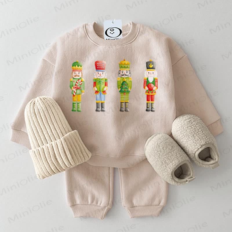  Baby Christmas Knight Print Beige Sweatshirt 2-piece Set - Beige - 2-3T - image 1
