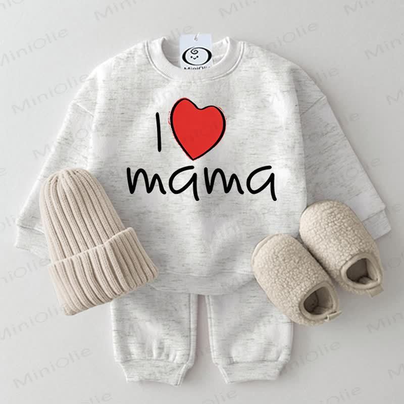 I LOVE MAMA Baby Heart Print Light Grey Sweatshirt 2-piece Set - Light Grey - 2-3T - image 1