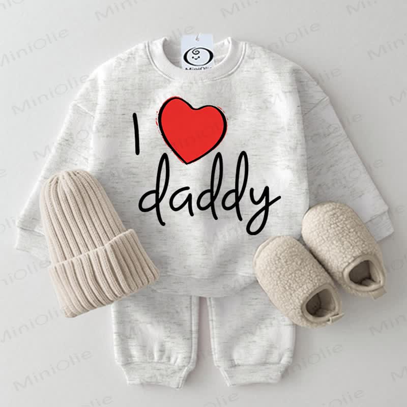 I LOVE DADDY Baby Heart Print Light Grey Sweatshirt 2-piece Set - Light Grey - 2-3T - image 1