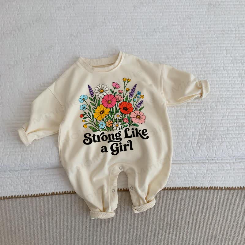 STRONG LIKE A GIRL Baby Toddler Flower Beige Romper - Beige - 2-3T - image 1