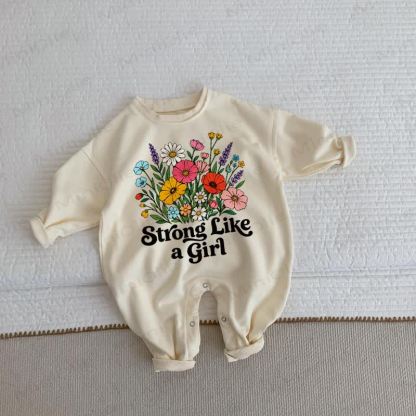 STRONG LIKE A GIRL Baby Toddler Flower Beige Romper - Beige - 2-3T - image 1