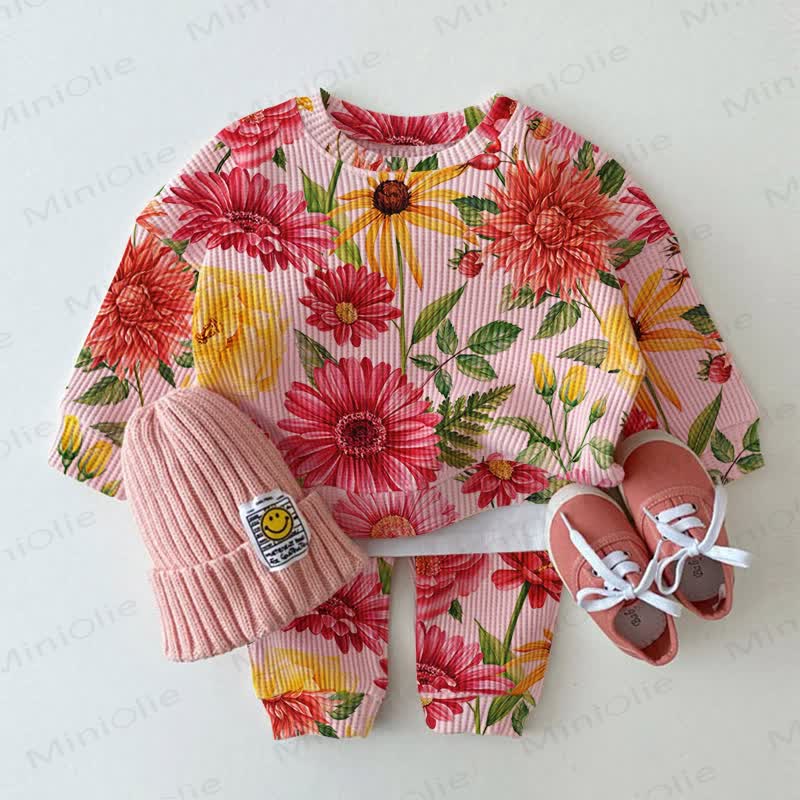 Baby Chrysanthemum Print Pink Waffle 2-piece Set - Pink - 2-3T - image 1