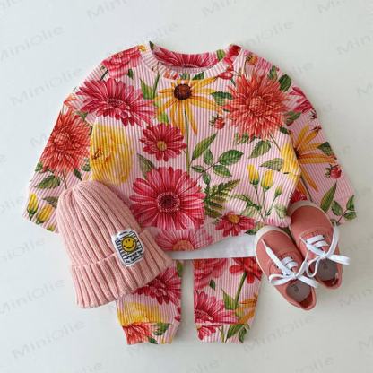 Baby Chrysanthemum Print Pink Waffle 2-piece Set - Pink - 2-3T - image 1