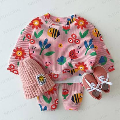 Baby Flower Bee Print Pink Waffle 2-piece Set - Pink - 2-3T - image 1
