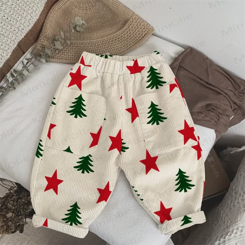 Baby Toddler Christmas Tree and Stars Beige Corduroy Pants - Beige - 3-5T - image 1