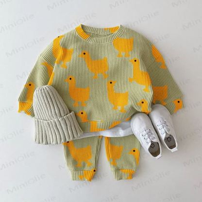 Baby Chick Print Green Waffle 2-piece Set - Green - 2-3T - image 1