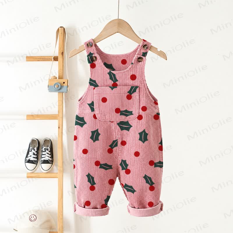 Baby Toddler Pink Holly Print Corduroy Overalls - Pink - 3-5T - image 1