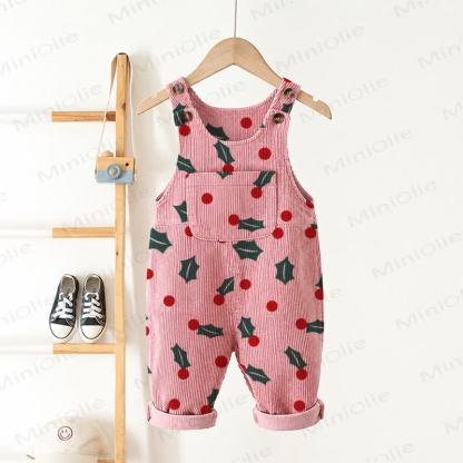 Baby Toddler Pink Holly Print Corduroy Overalls - Pink - 3-5T - image 1