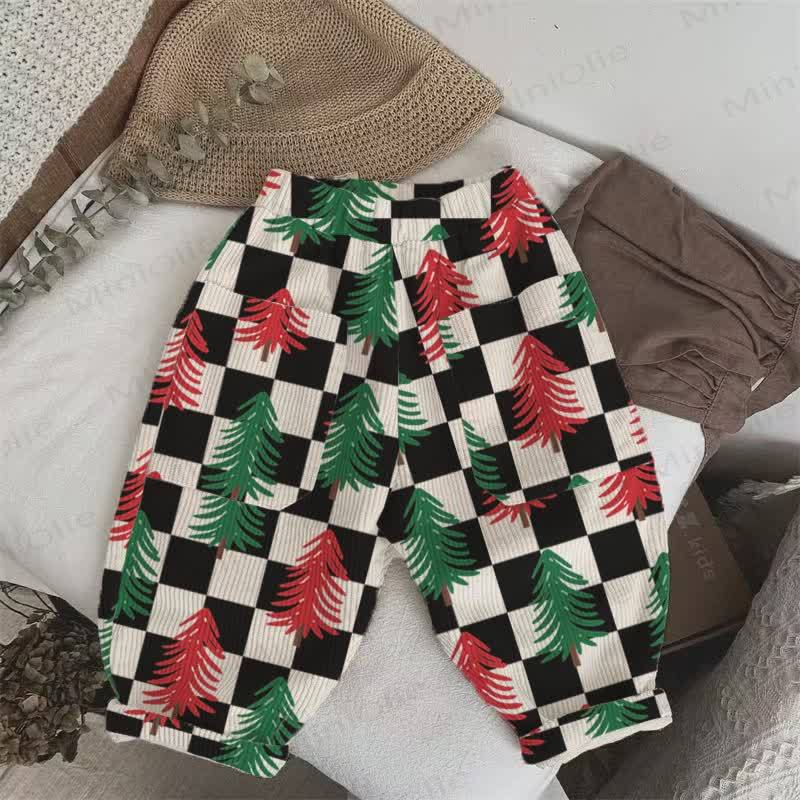 Baby Toddler Tree Black Checkered Pattern Corduroy Pants - Beige - 3-5T - image 1