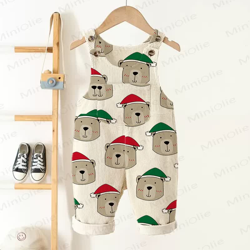 Baby Toddler Christmas Bear Corduroy Overalls - Beige - 3-5T - image 1