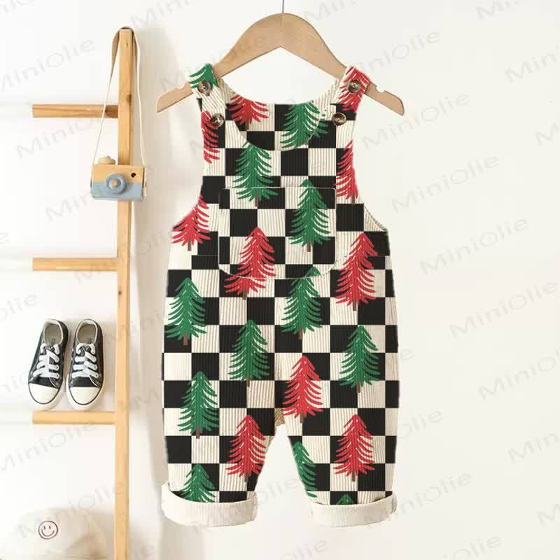 Baby Toddler Tree Black Checkered Pattern Corduroy Overalls - Beige - 3-5T - image 1