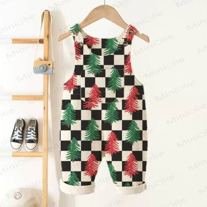 Baby Toddler Tree Black Checkered Pattern Corduroy Overalls - Beige - 3-5T - image 1