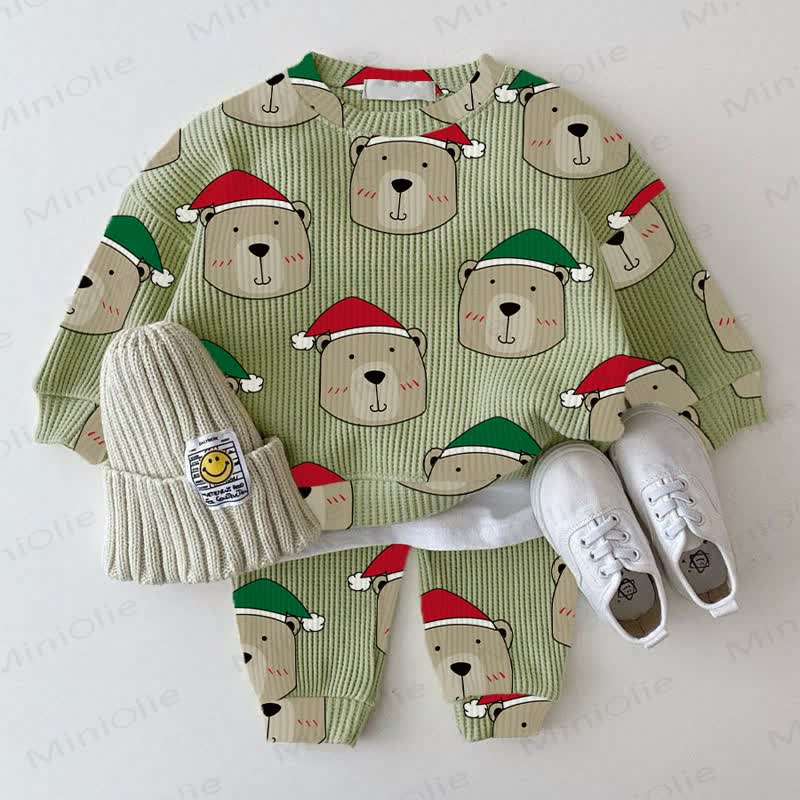 Baby Christmas Bear Green Waffle 2-piece Set - Green - 2-3T - image 1