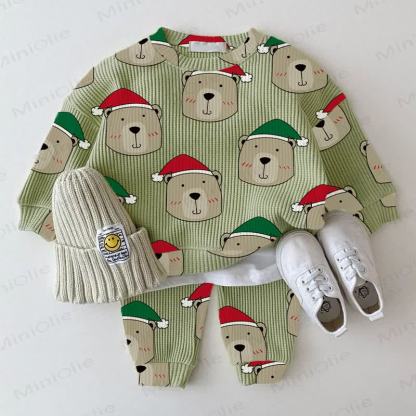 Baby Christmas Bear Green Waffle 2-piece Set - Green - 2-3T - image 1