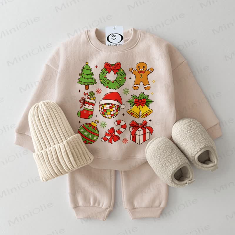  Baby Christmas Print Sweatshirt 2-piece Set - Beige - 2-3T - image 1