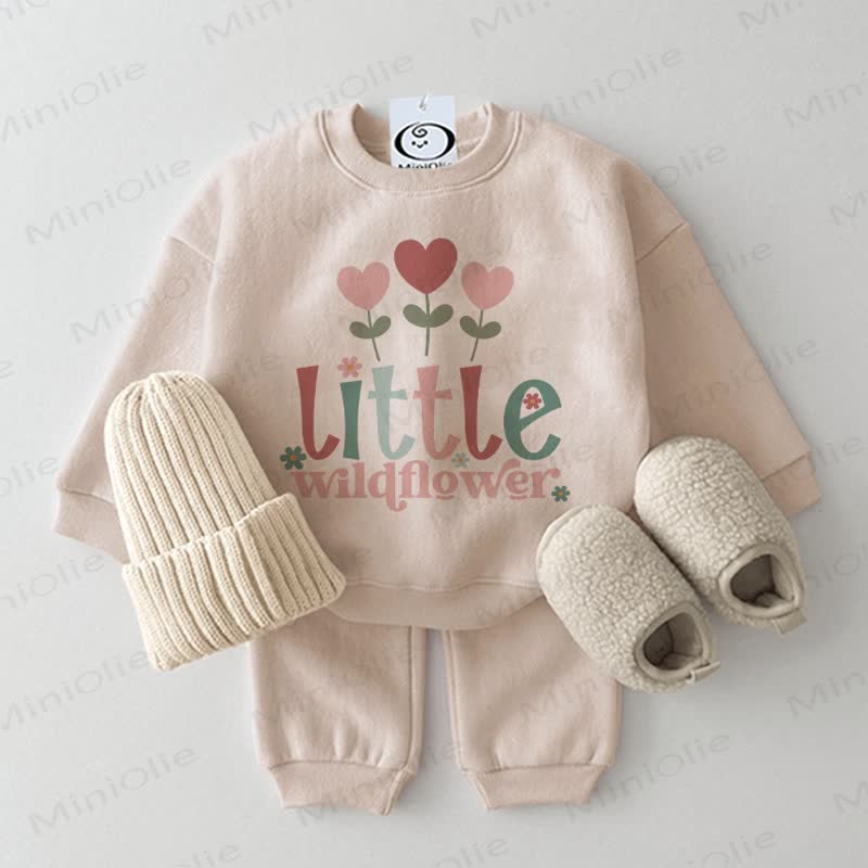 LITTLE WILDFLOWER Baby Flower Heart Sweatshirt 2-piece Set - Beige - 2-3T - image 1
