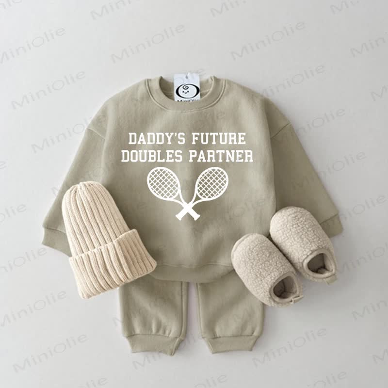DADDY'S FUTURE DOUNLES PARTNER Baby Tennis Grey Green Sweatshirt 2-piece Set - Grey Green - 2-3T - image 1