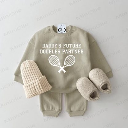 DADDY'S FUTURE DOUNLES PARTNER Baby Tennis Grey Green Sweatshirt 2-piece Set - Grey Green - 2-3T - image 1