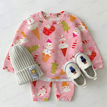 Baby Christmas Ice Cream Pink Waffle 2-piece Set - Pink - 2-3T - image 1