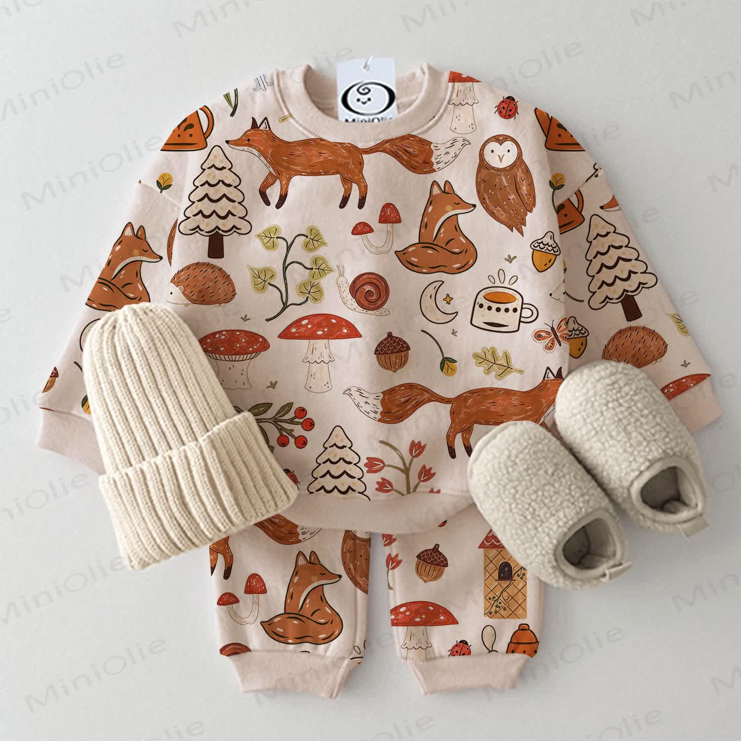 Baby Toddler Forest Emblem Print Apricot 2-piece Set - Apricot - 3-5T - image 1
