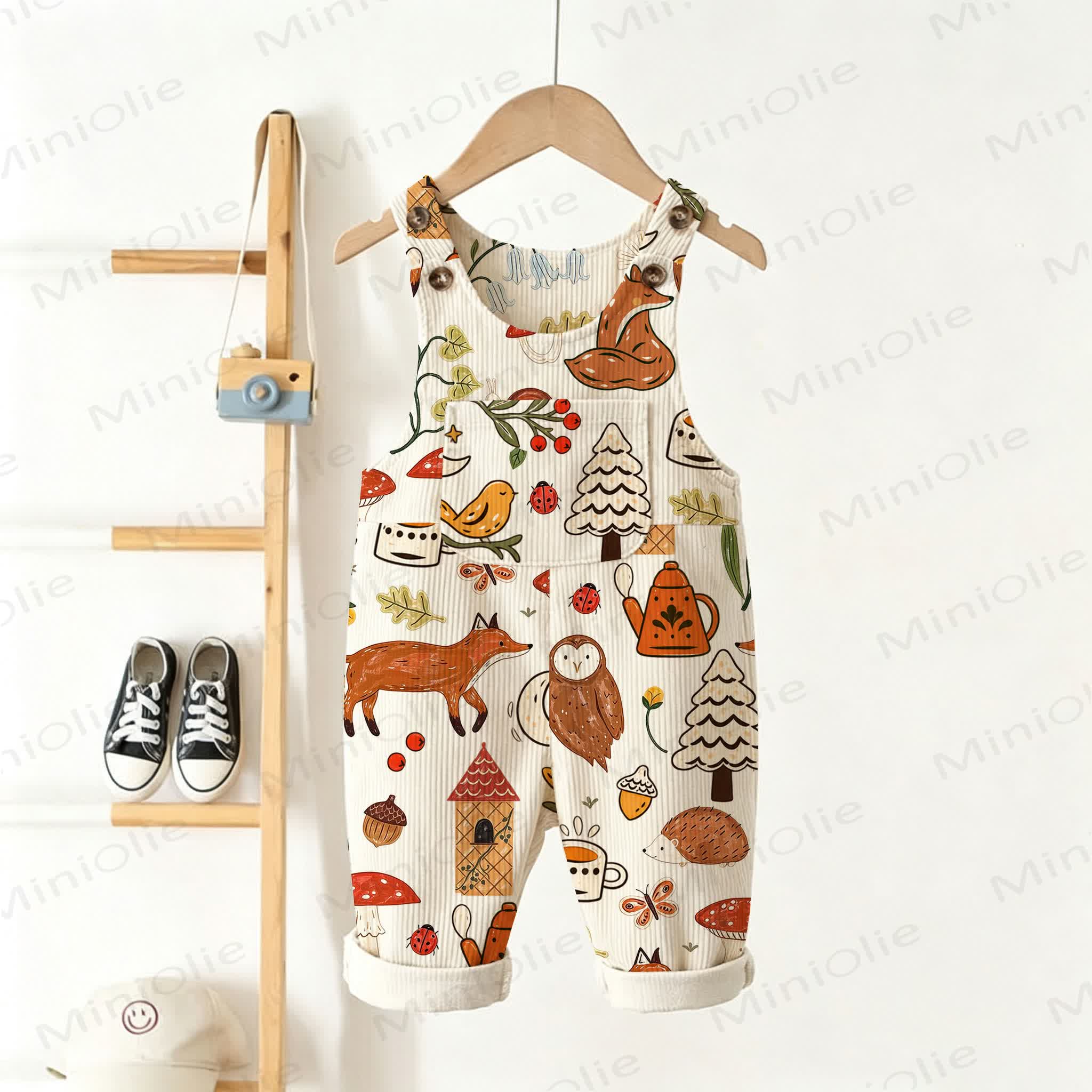Baby Toddler Forest Emblem Print Corduroy Overalls - Beige - 3-5T - image 1