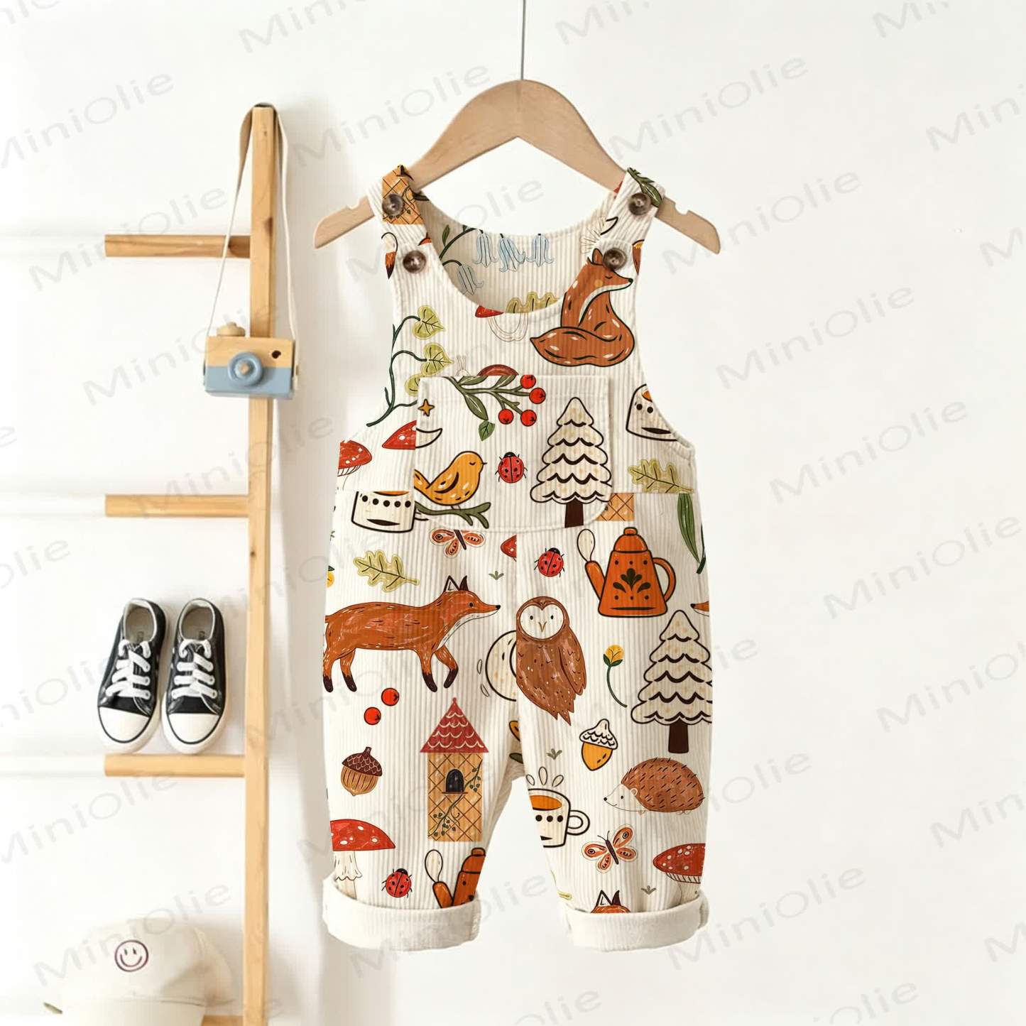 Baby Toddler Forest Emblem Print Corduroy Overalls - Beige - 3-5T - image 1