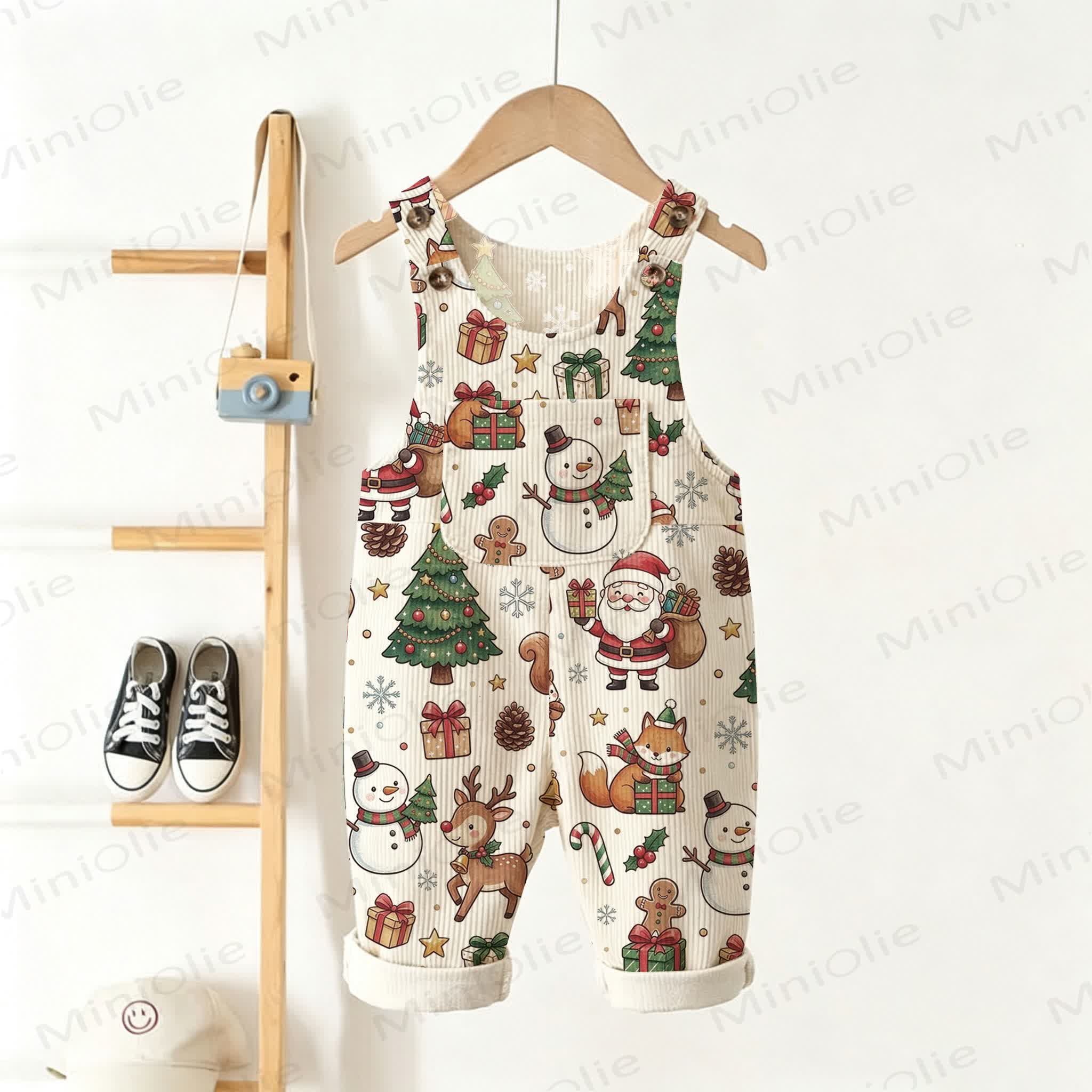 Baby Toddler Christmas Print Corduroy Overalls - Beige - 3-5T - image 1