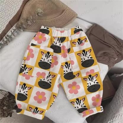 Baby Toddler Checkerboard Zebra and Floral Beige Corduroy Pants - Beige - 3-5T - image 1