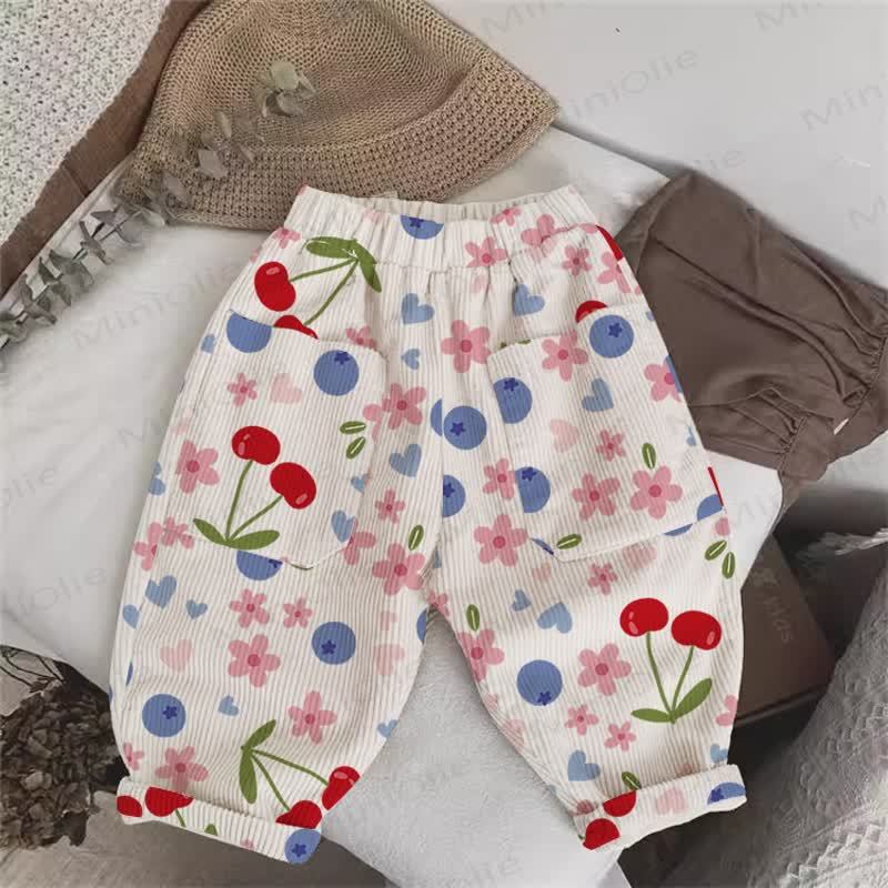 Baby Toddler Berry and Flower Beige Corduroy Pants - Beige - 3-5T - image 1