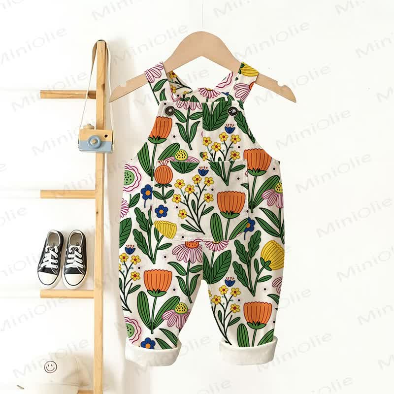 Baby Toddler Colorful Flower Pocket Overalls - Beige - 3-5T - image 1