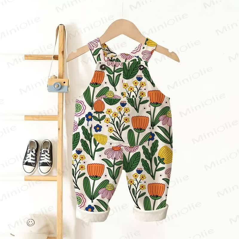 Baby Toddler Colorful Flower Pocket Overalls - Beige - 3-5T - image 1