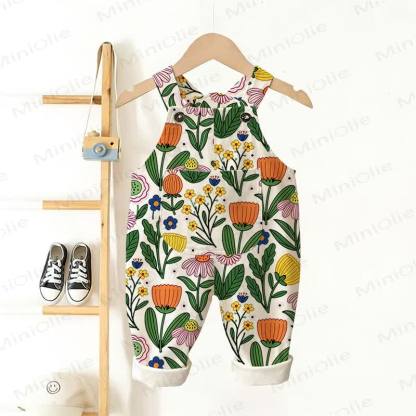 Baby Toddler Colorful Flower Pocket Overalls - Beige - 3-5T - image 1