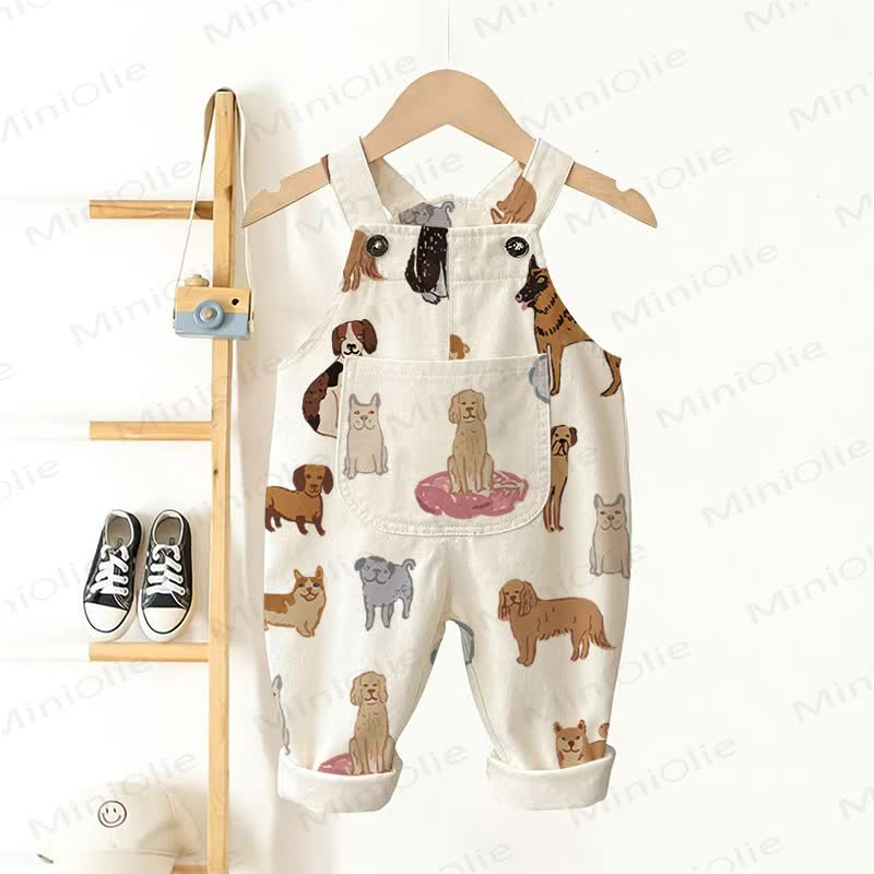 Baby Toddler Dog Print Pocket Overalls - Beige - 3-5T - image 1