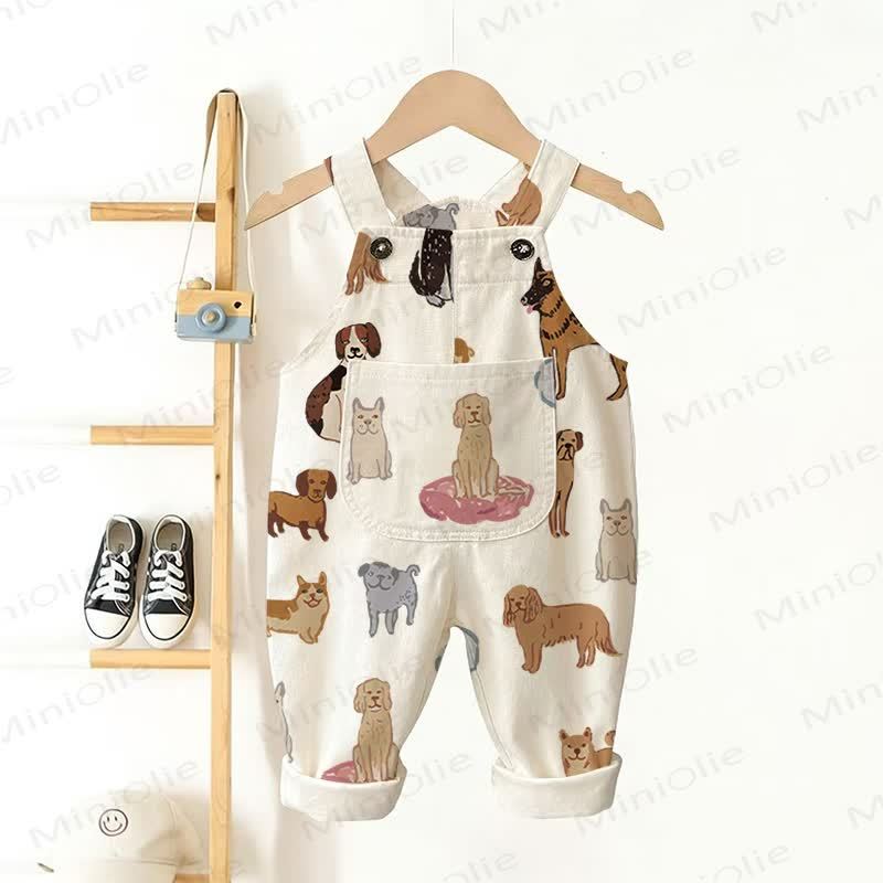 Baby Toddler Dog Print Pocket Overalls - Beige - 3-5T - image 1