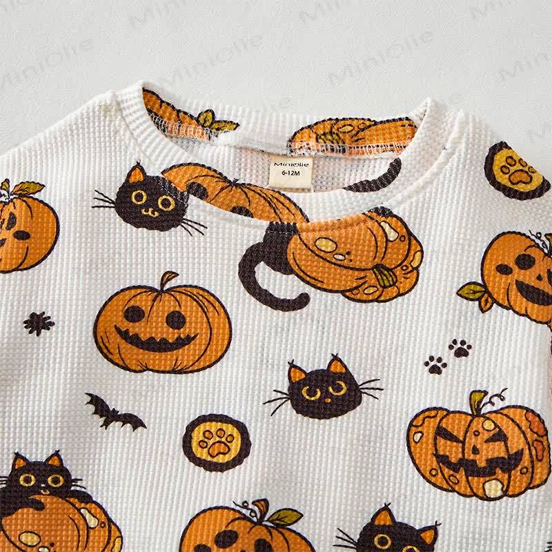 Baby Black Cat Pumpkin Bat Print Waffle 2-piece Set - image 3