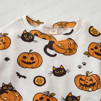 Baby Black Cat Pumpkin Bat Print Waffle 2-piece Set - image 3