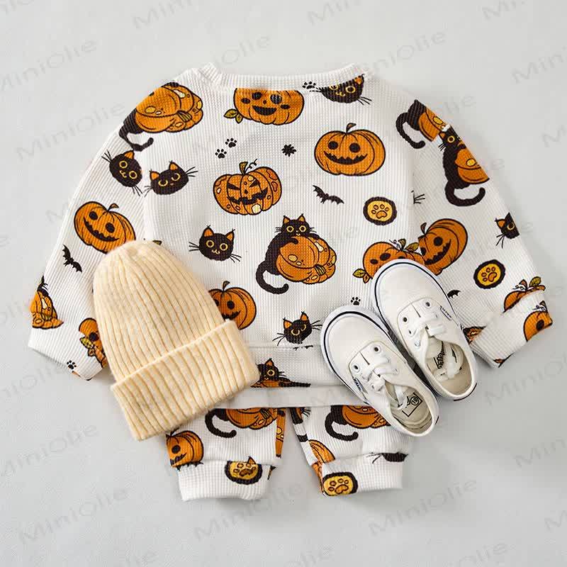 Baby Black Cat Pumpkin Bat Print Waffle 2-piece Set - image 2