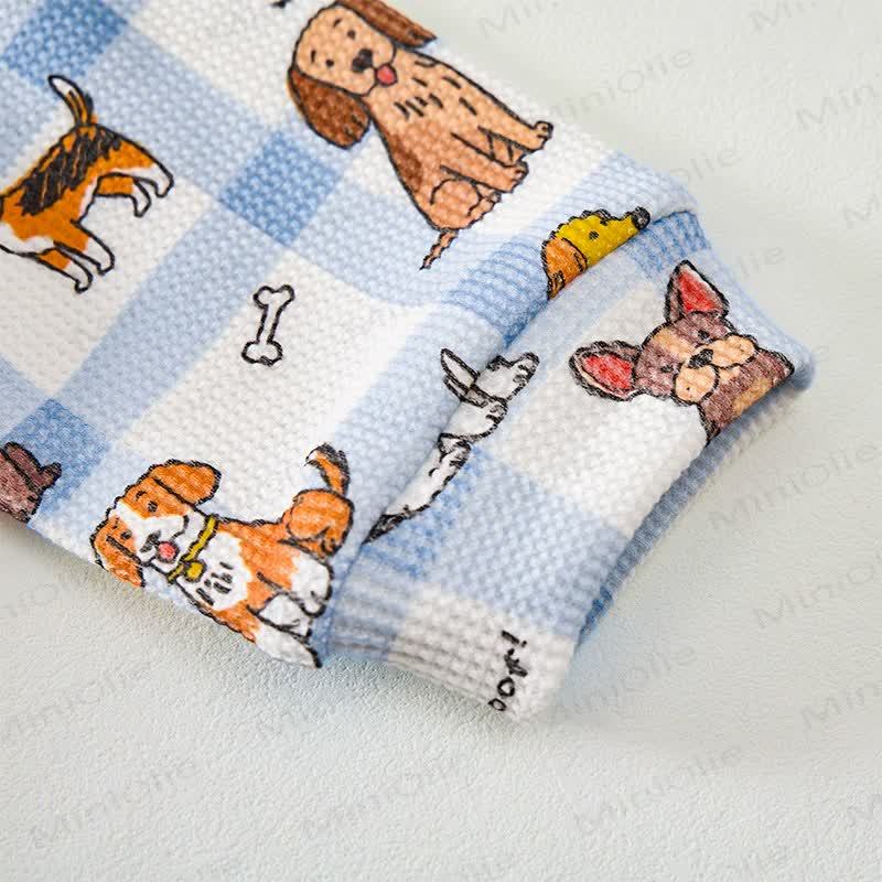 WOOF! Baby Dog Print Blue Plaid Waffle 2-piece Set - image 4
