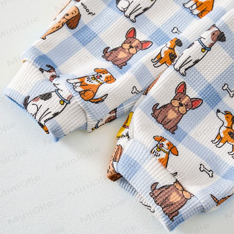 WOOF! Baby Dog Print Blue Plaid Waffle 2-piece Set - image 5