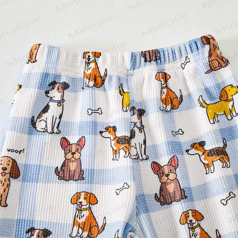 WOOF! Baby Dog Print Blue Plaid Waffle 2-piece Set - image 3