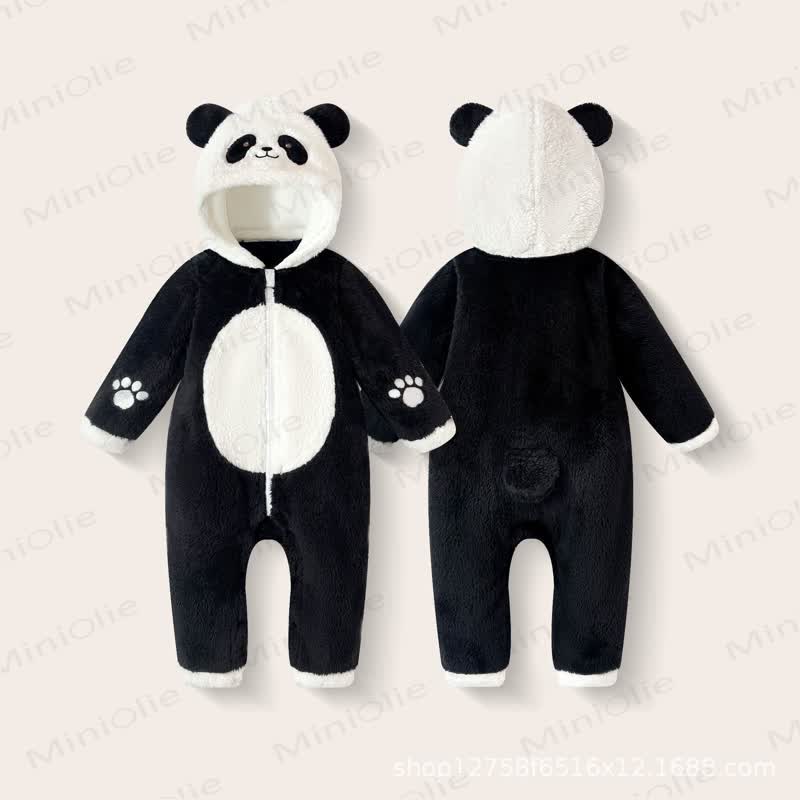 Baby Bear Hooded Plush Fleece Zip Up Winter Romper - image 6
