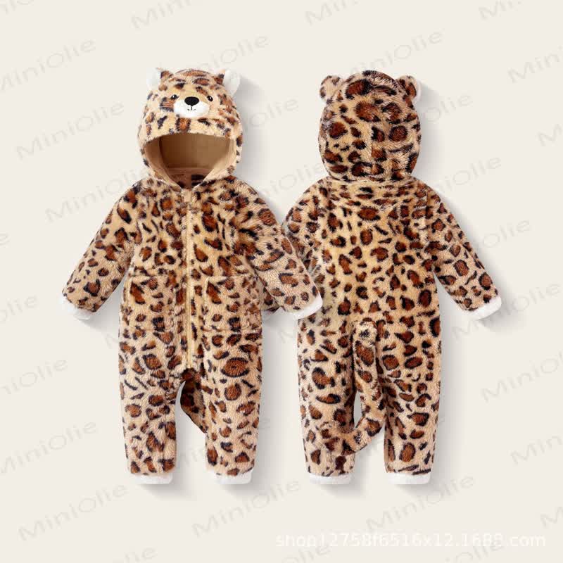 Baby Bear Hooded Plush Fleece Zip Up Winter Romper - image 8