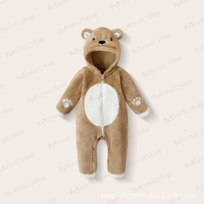 Baby Bear Hooded Plush Fleece Zip Up Winter Romper - Bear - 18-24M - image 2