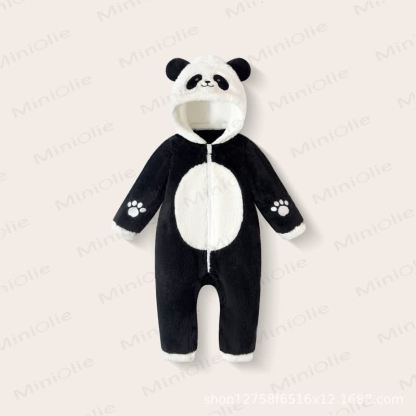 Baby Bear Hooded Plush Fleece Zip Up Winter Romper - Panda - 18-24M - image 5