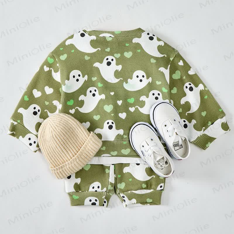 Baby Green Ghost & Heart Print Waffle 2-piece Set - image 3